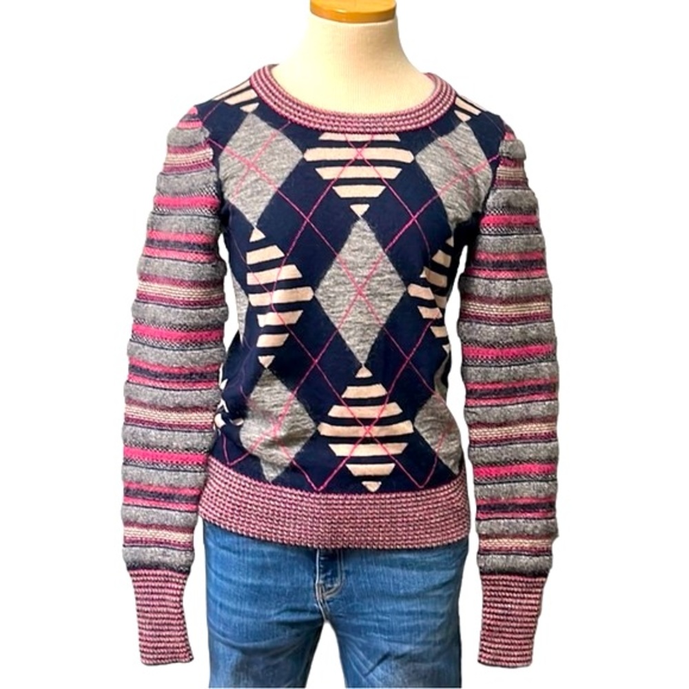 Marc by Marc Jacobs Argyle Wool Knit Sweater, Pink/Gray, XS